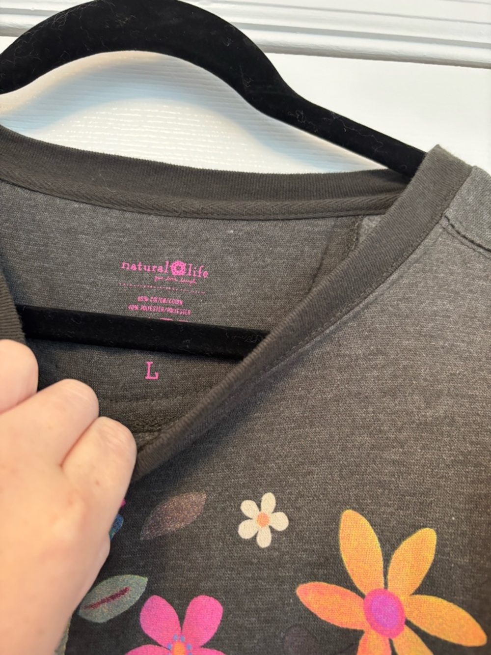 Natural Life Floral Oversized Sweatshirt Charcoal Gray Size Large - Picture 5 of 7